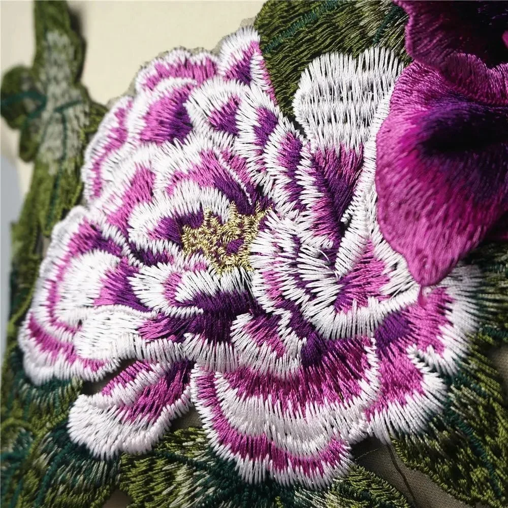 Embroidered Peony Flower Patches Sew on Removable Gown Appliques Sticker Diy Decoration Trimmings Applique Wedding Gown Dress