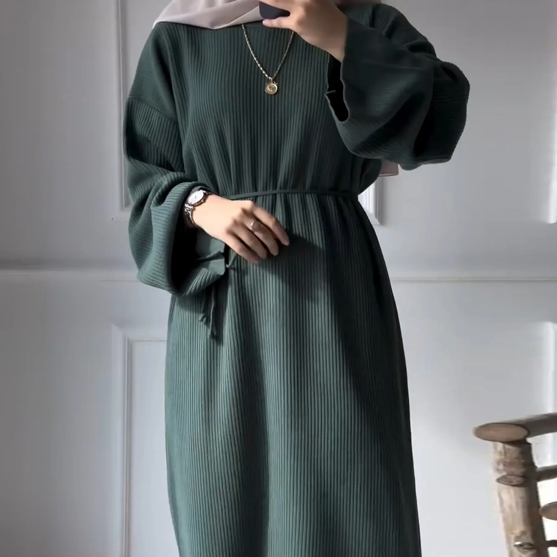 Eid Moslim Vrouwen Breien Jurken Sjerpen Ramadan Marokko Herfst Winter Abaya Kaftan Trui Vestidos Jalabiya Dubai Lange Gewaad
