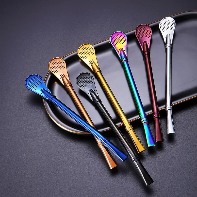 

Colorful 304 Stainless Steel Tea Drinking Straws Spoon Mate Tea Filter Reusable Gourd Tea Tools Bar Accessories