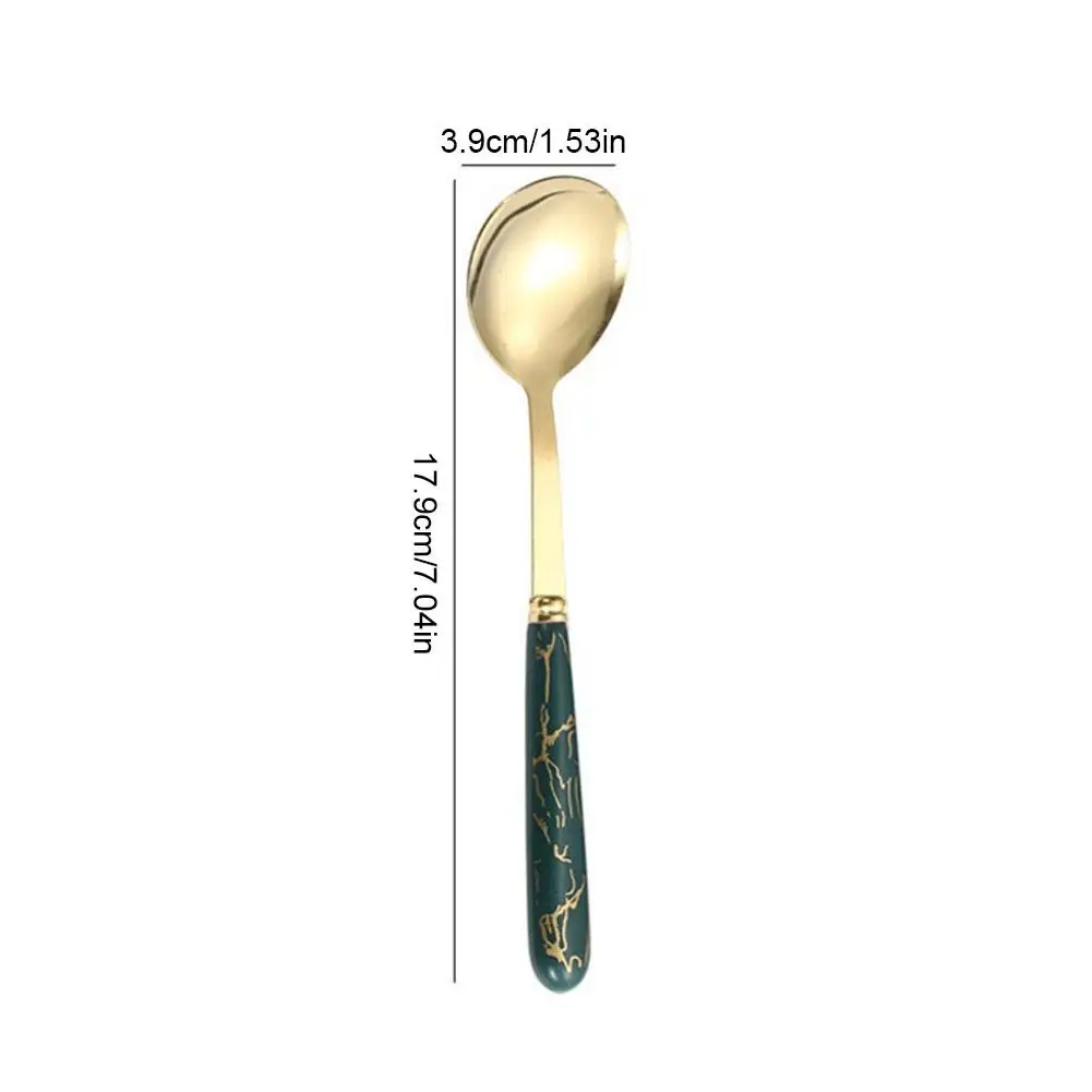 1PC Stainless Steel Cutlery Spoon Set Multipurpose Ice Cream Milk Coffee Stirring Spoon Vintage Marble Sztućce Spoon Set