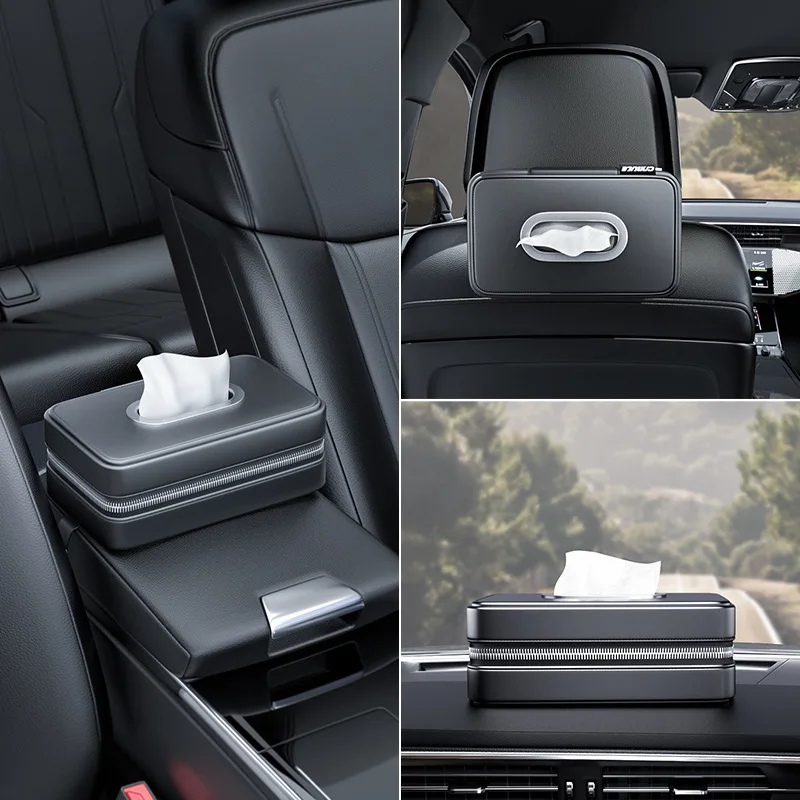 Faux Leather Car Tissue Box Holder Car Center Console Armrest Napkin Container Sun Visor Backseat Tissue Case With Fix Strap