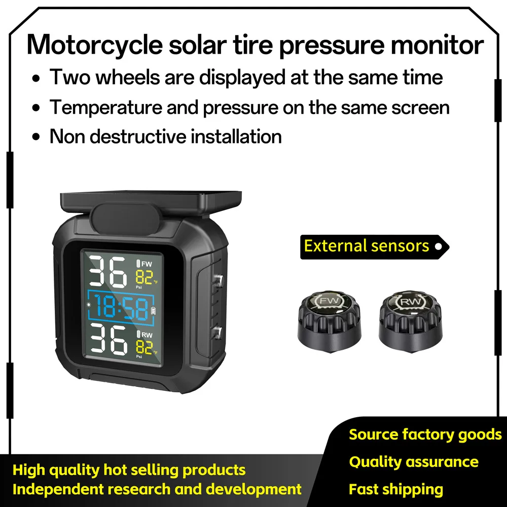 Motorcycle TPMS Solar Power Tire Pressure Monitor Real Time Tire Pressure Monitoring System Temperature Sensor Alarm System
