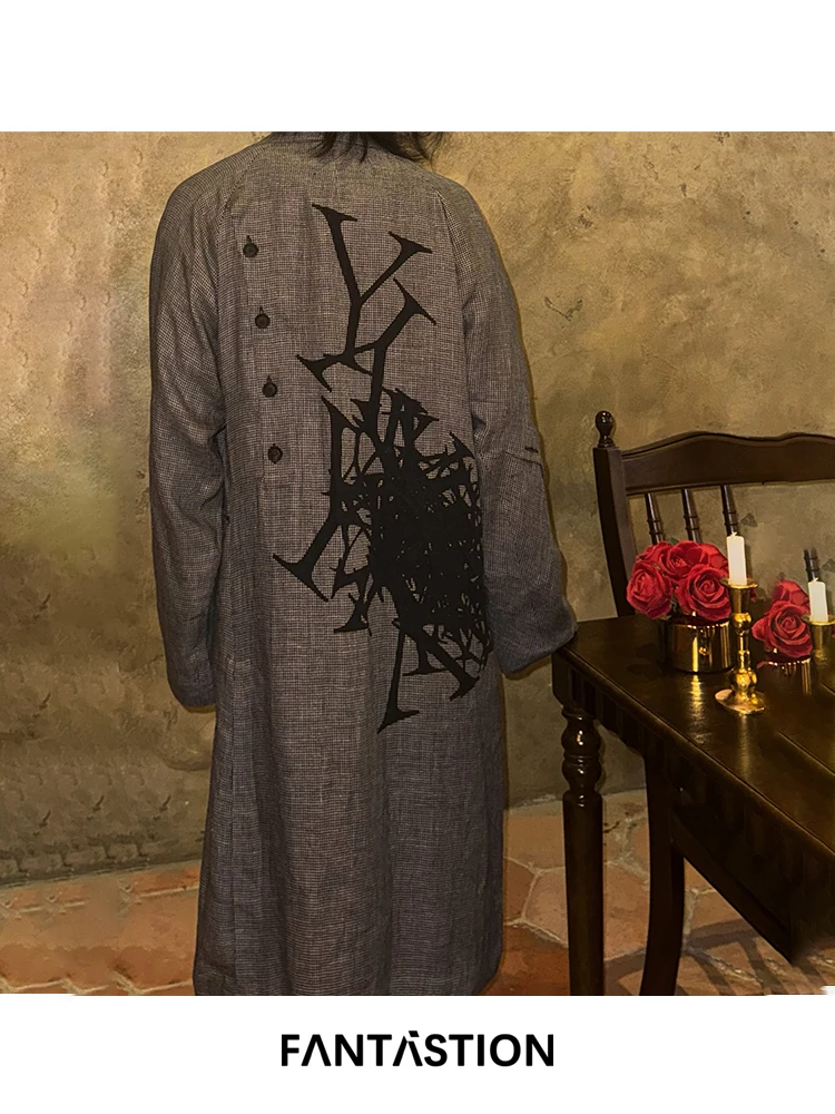 

FANTASTION Original design Wool and cotton blend Classic tartan pattern Coat with the “Y” printed jacket Casual Trench coats