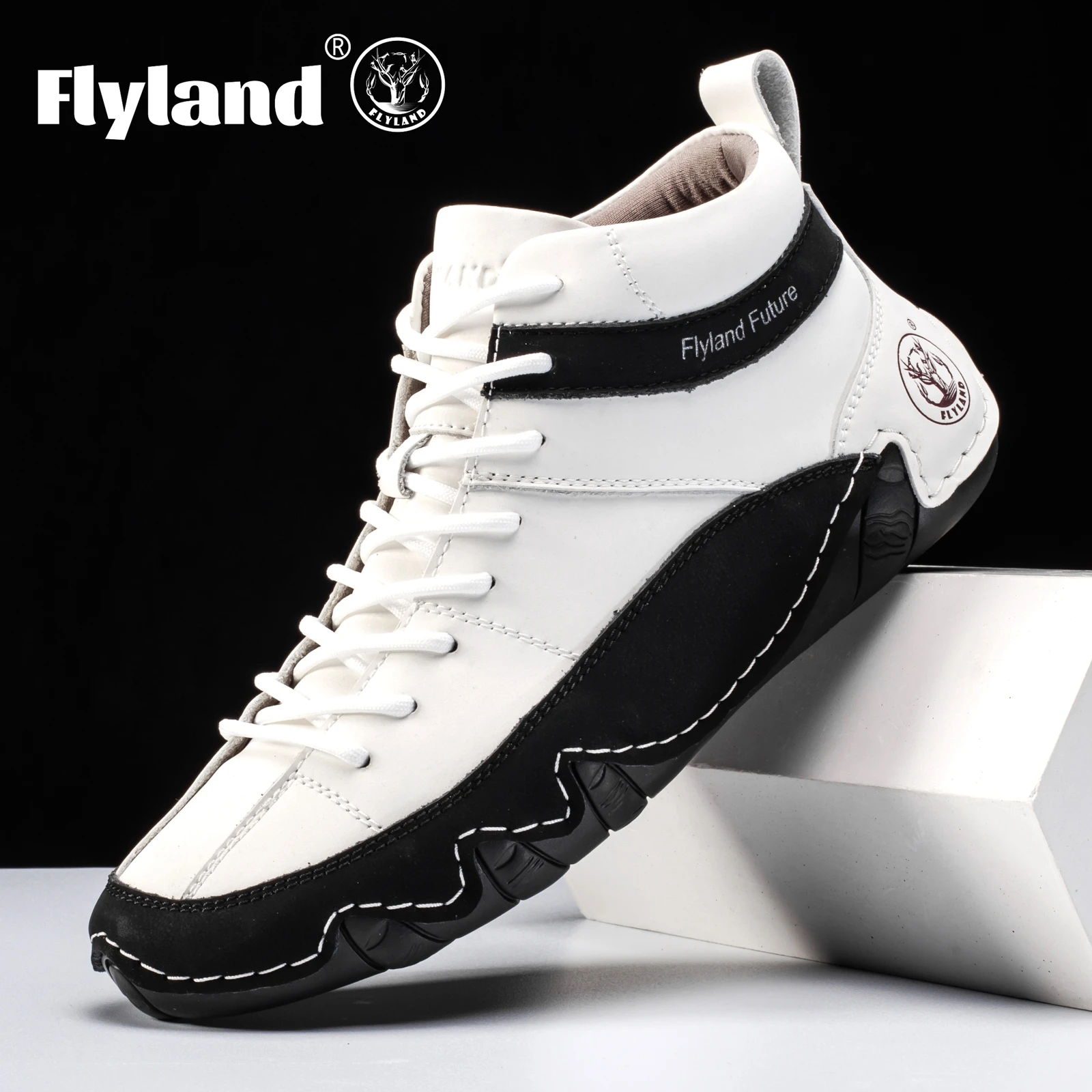 FLYLAND Men's Casual Leather Shoes Fashion Vintage Handmade Chukka Boots Male Sneakrs