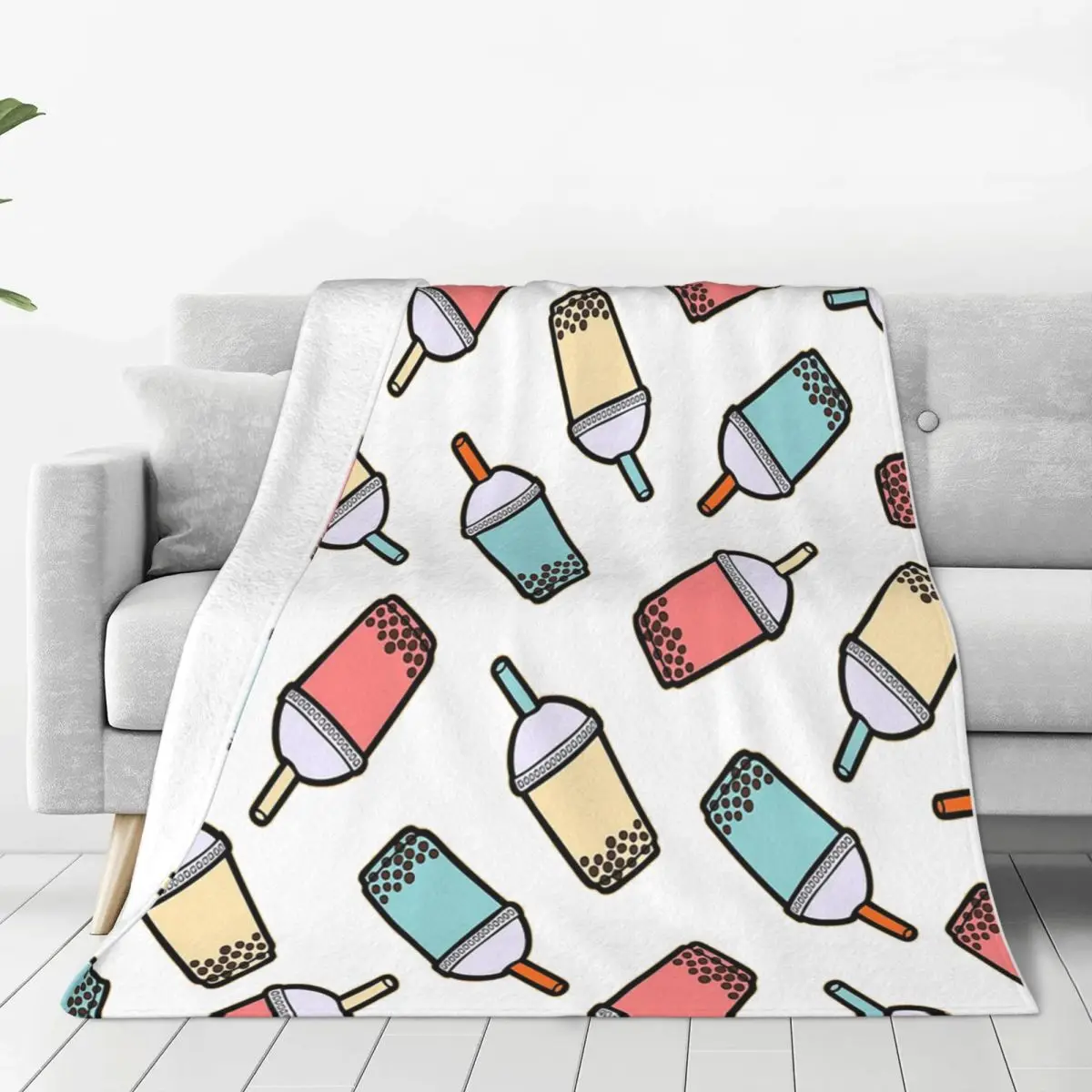 Bubble Tea Pattern Blankets Soft Warm Flannel Throw Blanket Cover for Bed Living room Picnic Travel Home Sofa