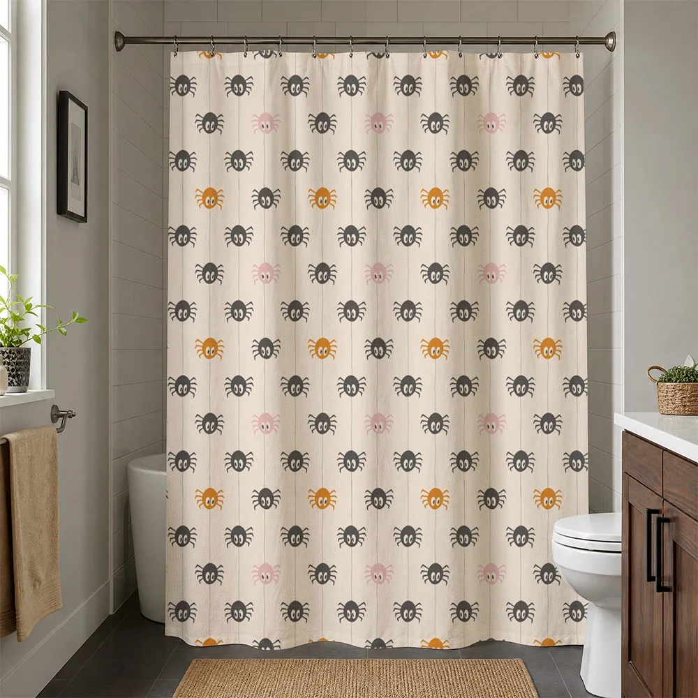 Waterproof Spider Print Shower Curtain Cute Halloween Bathroom Decor Liner Novelty Home Accessory Gift for Shower Room