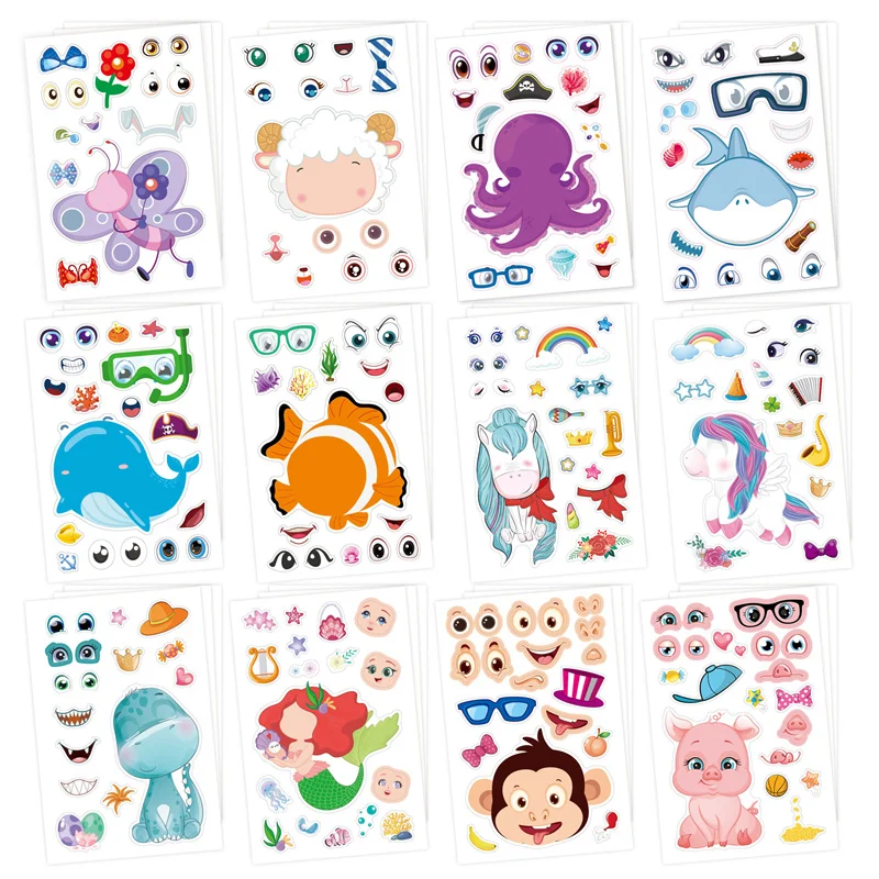 Creative Kids DIY Stickers Funny Make An Animal Face Assemble Jigsaw Children Puzzle Sticker Boys Girls Gifts Educational Toys