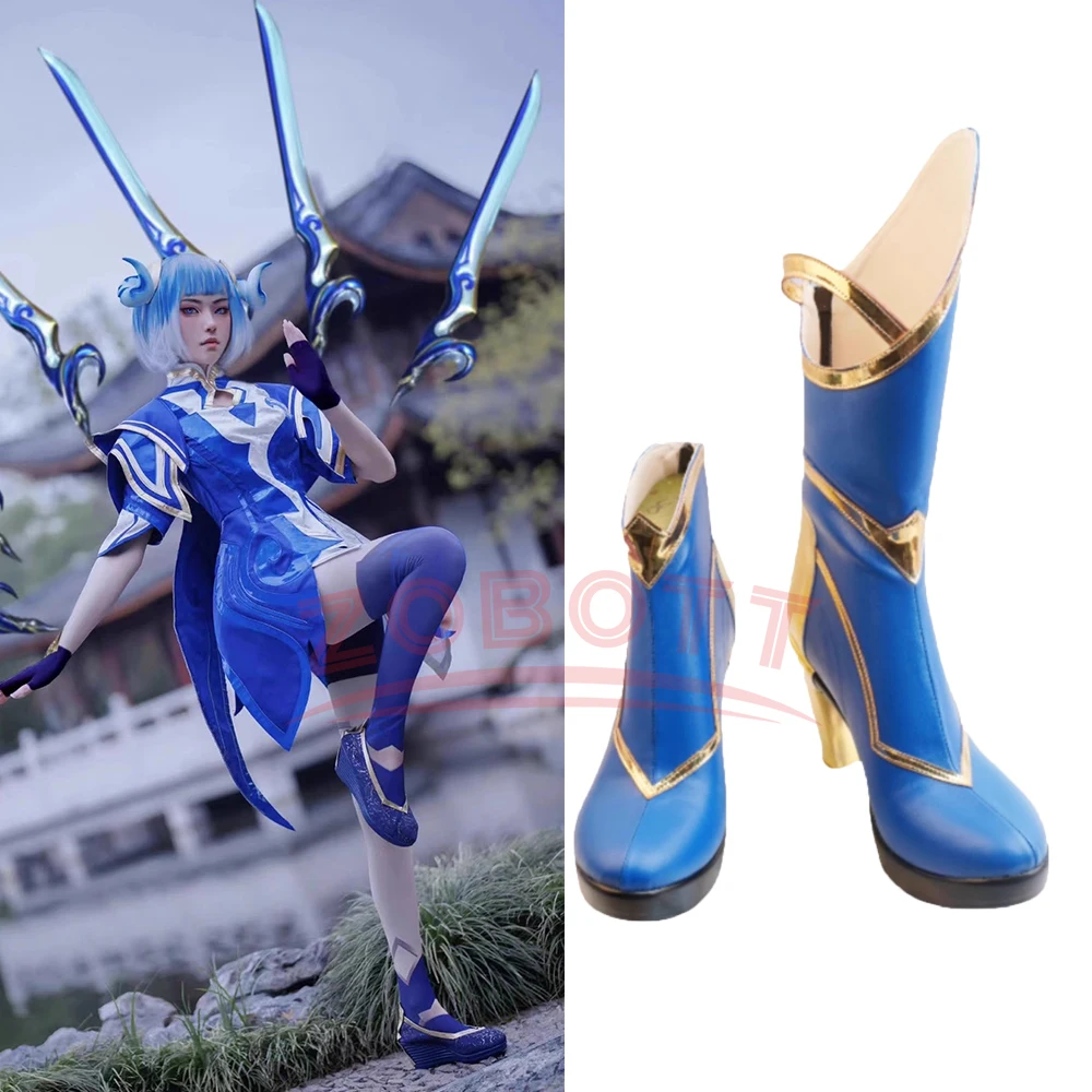 Game LOL Irelia Cosplay Shoes Porcelain New Skin Divine Sword Blade Dancer Irelia Blue Boots Halloween Party Role Play Shoes