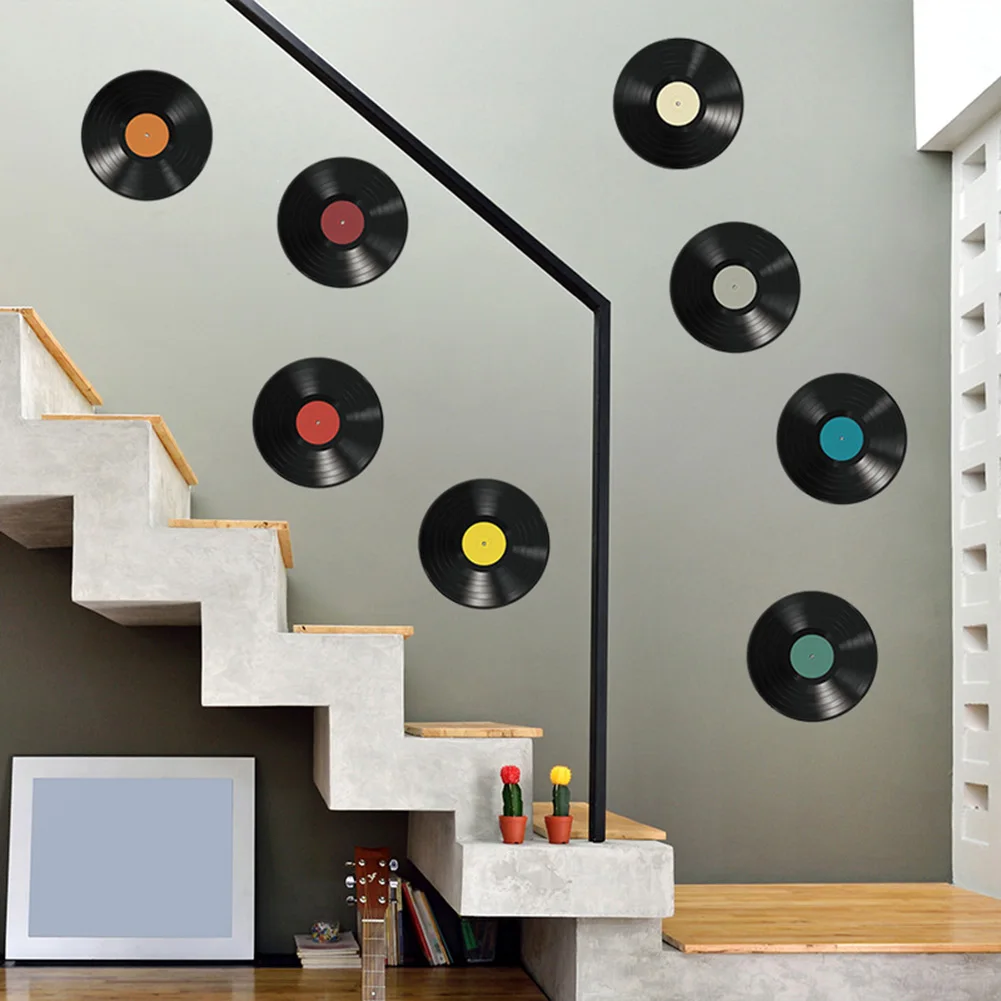 8PCS Vinyl Record Wall Stickers DIY Transfer Belt Decal Mural Living Room Bedroom Home Restaurant Bar Decoration images - 6