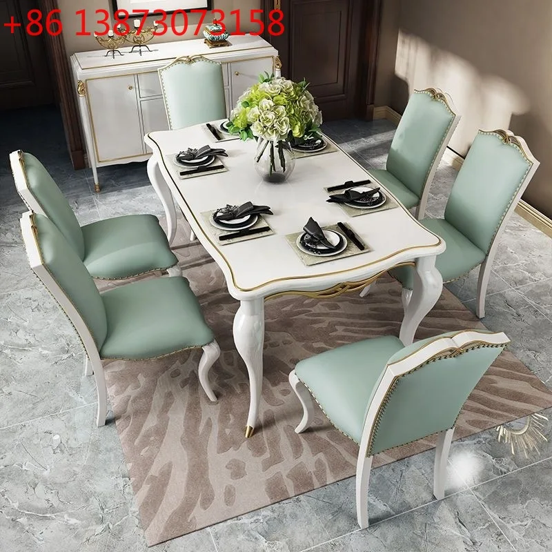 

New American solid wood dining table light luxury rectangular dining table marble leather European combination dining
