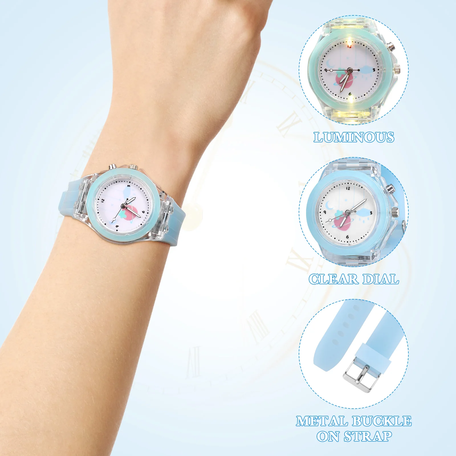 ساعة يد كوارتز تناظرية مضيئة بتصميم كرتوني، لون مشرق، ساعة متينة للنساء #3