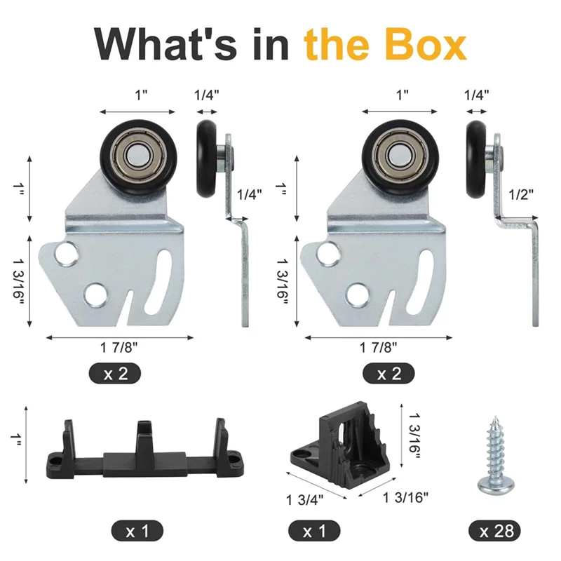 B84B-Sliding Closet Door Roller Kit-Top-Hung Door Replacement Hardware Including 1-Inch Convex Ball Bearing Wheels