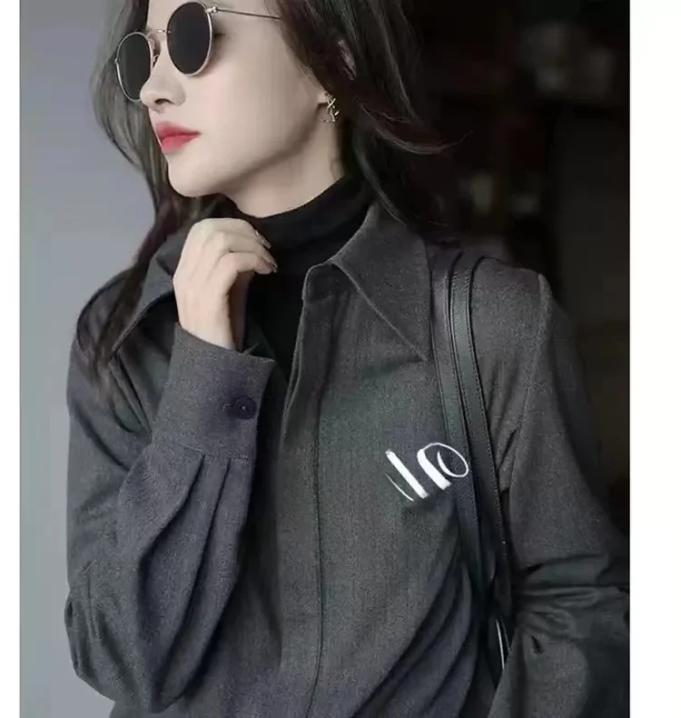 

Retro Hong Kong Sle Thiened Long Sve Women's irt Spring Autumn New Design Sensation Slimming Top Layered irt