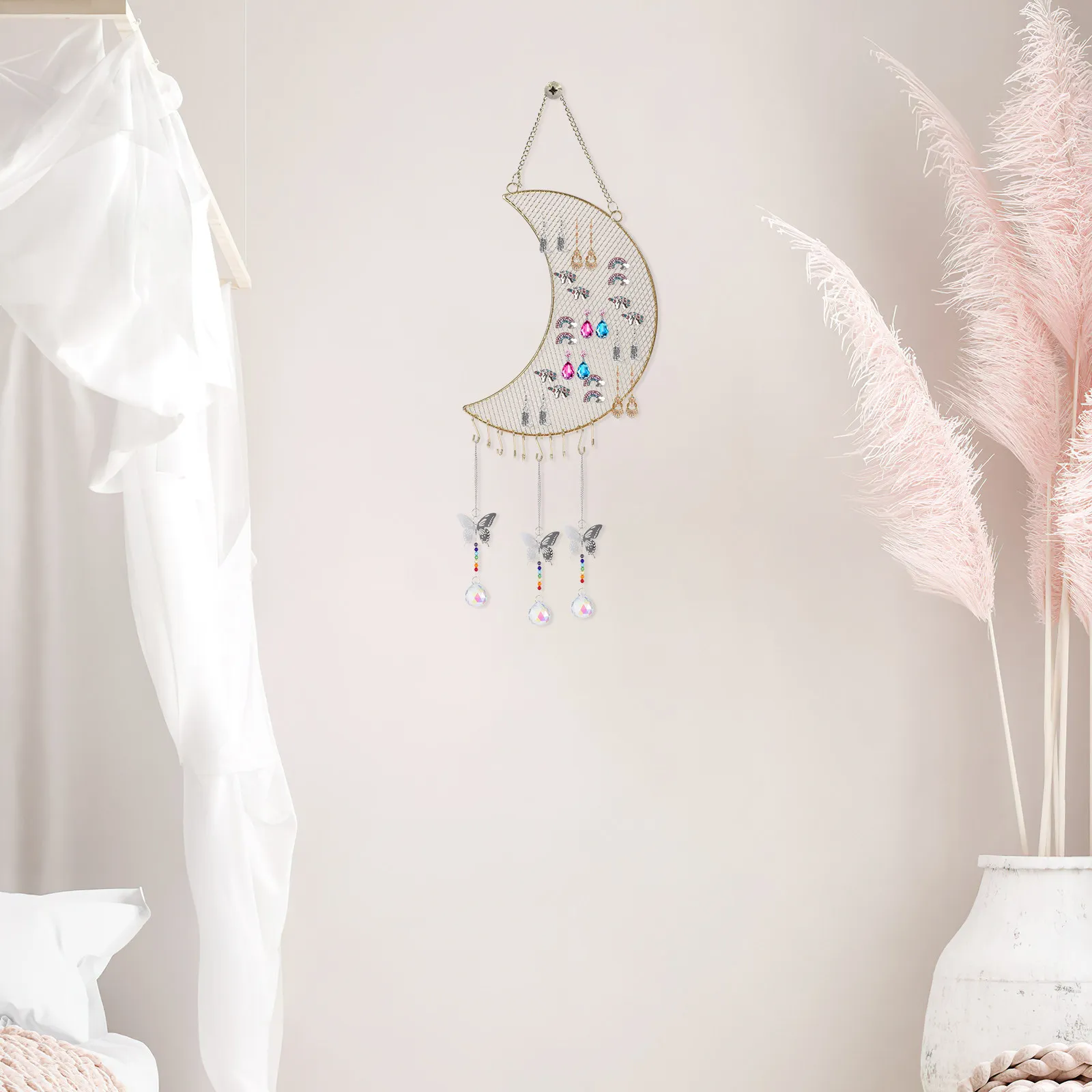 

Wall Earring Organizer Metal Grid Design Hanging Jewelry Holder for Earrings Necklaces Bracelets Rings Space Saving Display