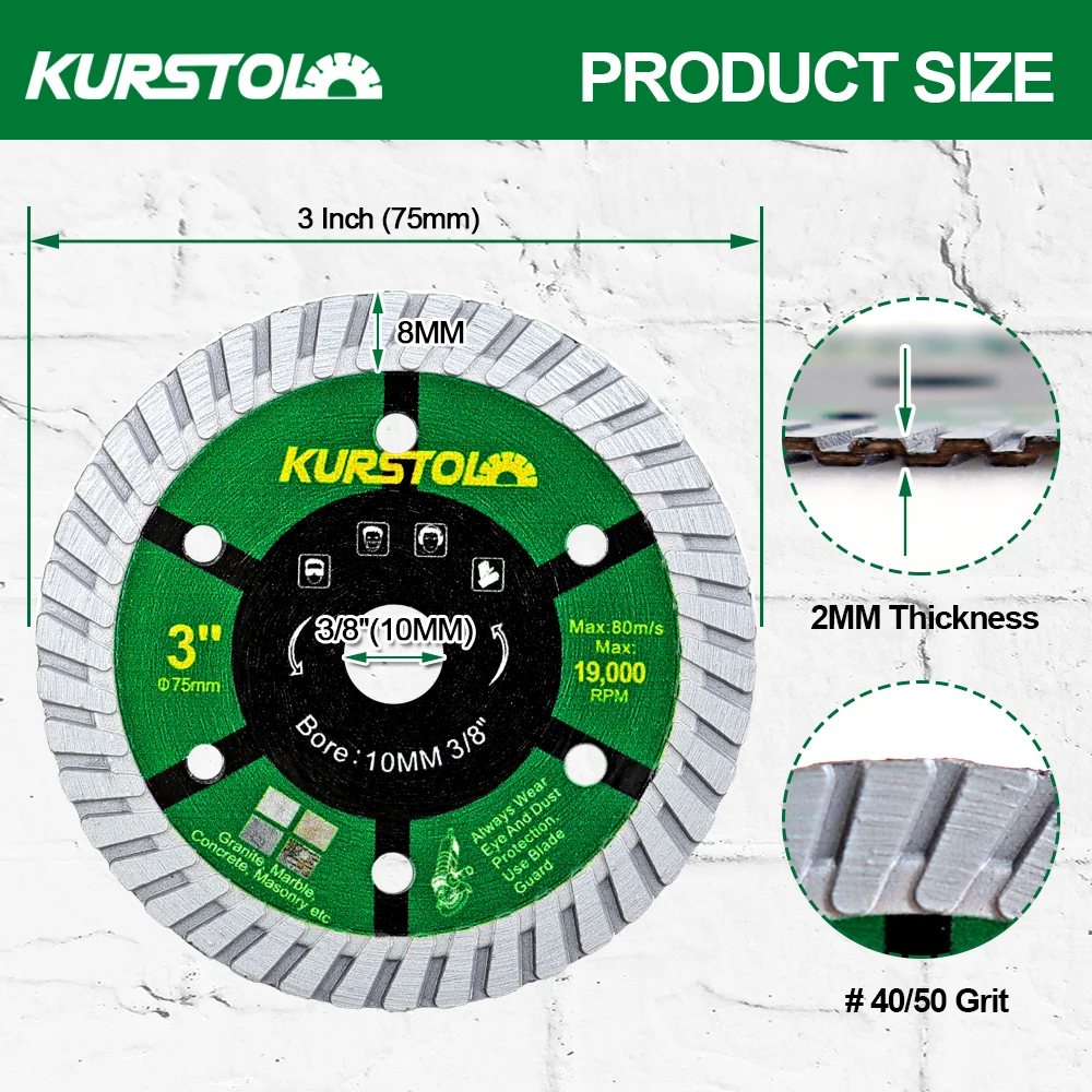 KURSTOL Concrete Cutting Disc Dry 1/2/4pcs 75mm Corrugated Tooth Granite Marble Masonry Clinker Quartz Stone Diamond Saw Blade