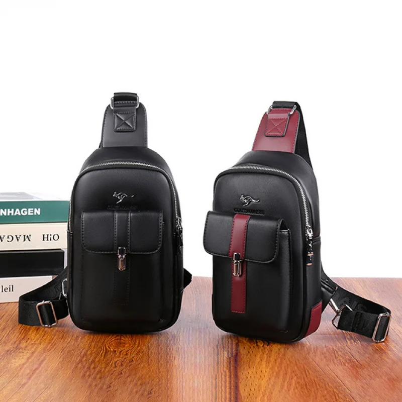 Men's Fashion PU Leather Chest Bag Kangaroo Design Crossbody Sling Bag Casual Large Capacity Shoulder Bag For Men 2026