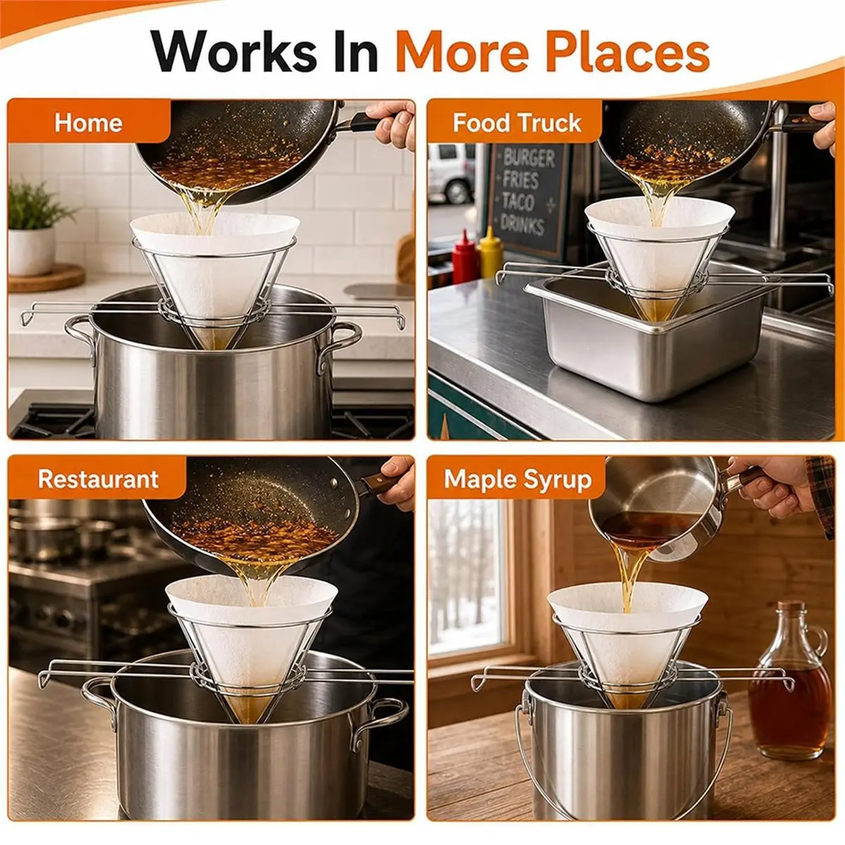 Conical Filter Holder Set Syrup and Frying Oil Filter Holder Suitable for Maple Syrup,Kitchens,Restaurants,Food Trucks