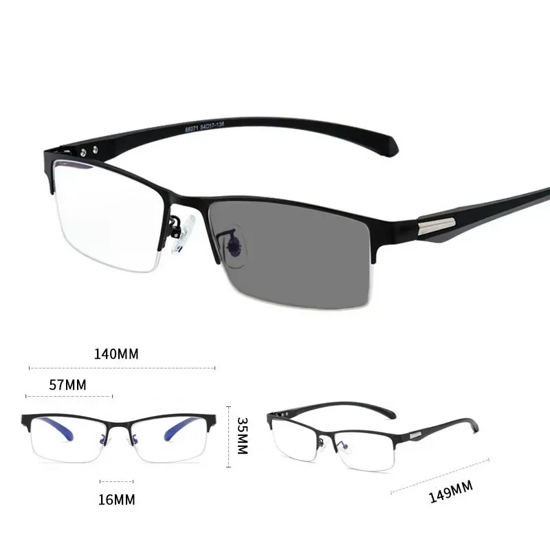 Men Trendy Photochromic Reading Glasses Anti Blue Light Far Sighted Eyewear for Business Outdoor Sunglasses Goggle Diopter +4.0