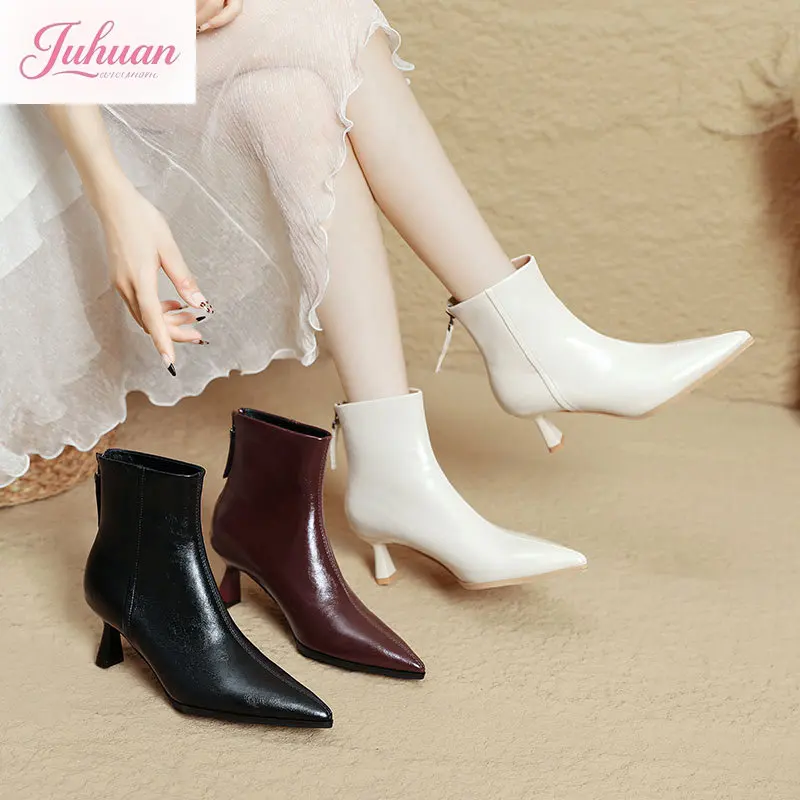 

2025 Autumn and Winter New Fashionable Versatile White High Heels Women's Stiletto Medium Tube French Elegant Short Boots Female