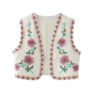 Zevity-Casaco-Frauenhandloser Blumensticke von kurzer Weste, lässige Frau, Weste, nationale Stil, Position, CT4110 6 Hauptverkäufe Zevity Casacos - №2