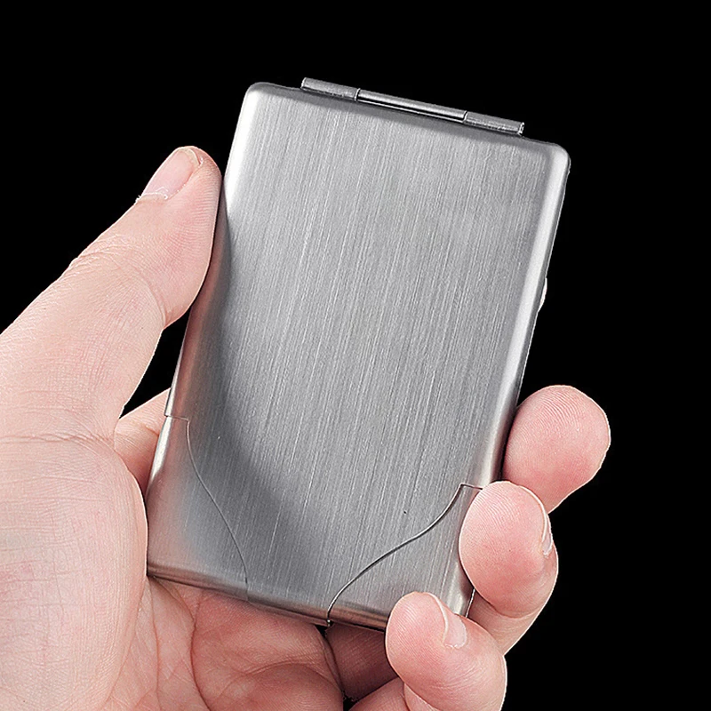 Durable Stainless Steel Cigarette Box With Flip-Top Design, Pocket-Style Pressure-Resistant Cigarette Holder, Smoking Accessory view 6