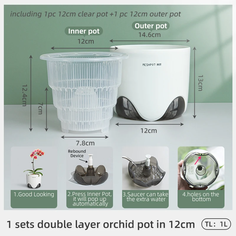 Meshpot Doppelschichtige Orchideentöpfe mit Löchern – Kunststoff-Pflanzgefäße aus Keramik imitieren, Luftzirkulationsdesign für Phalaenopsis-Orchidee – Detail 8