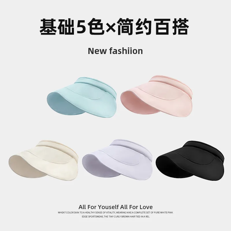 UPF50+ Ice Silk Crimp Womens Empty Top Sun Hat Soft Wide Face UV Block Light Thin Visor Hat For Summer Outdoor Daily Wear
