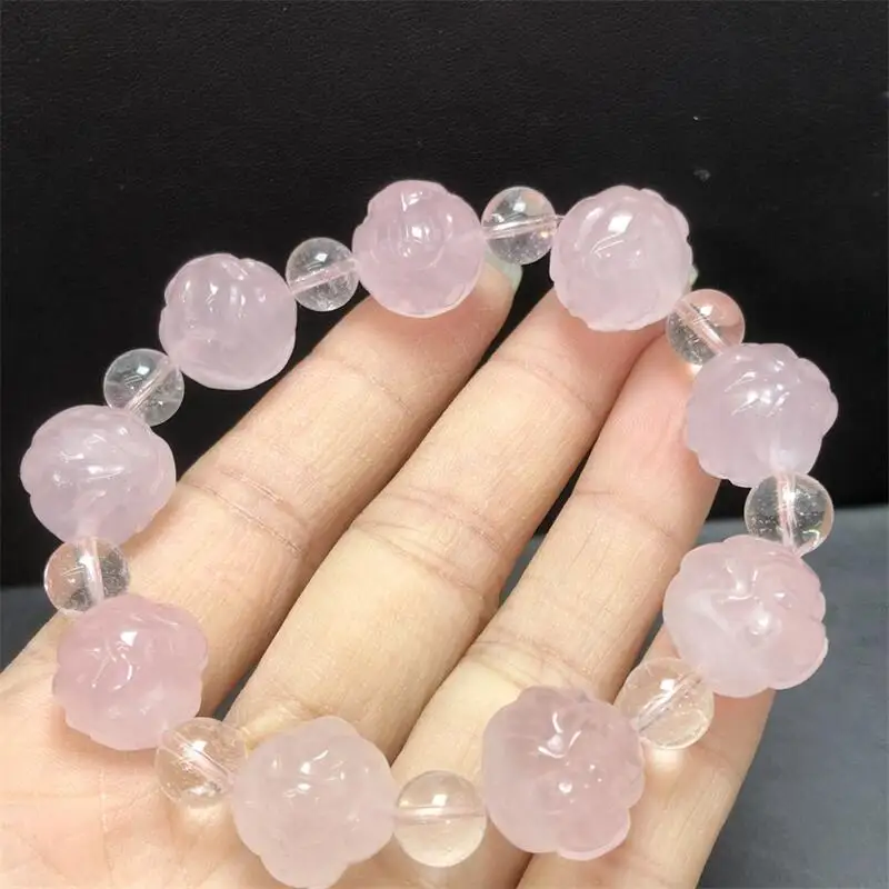 

15 мм натуральный розовый кварц лиса фея браслет из бисера кристалл Рейки исцеление высокое качество драгоценный камень модные ювелирные изделия подарок 1 шт.