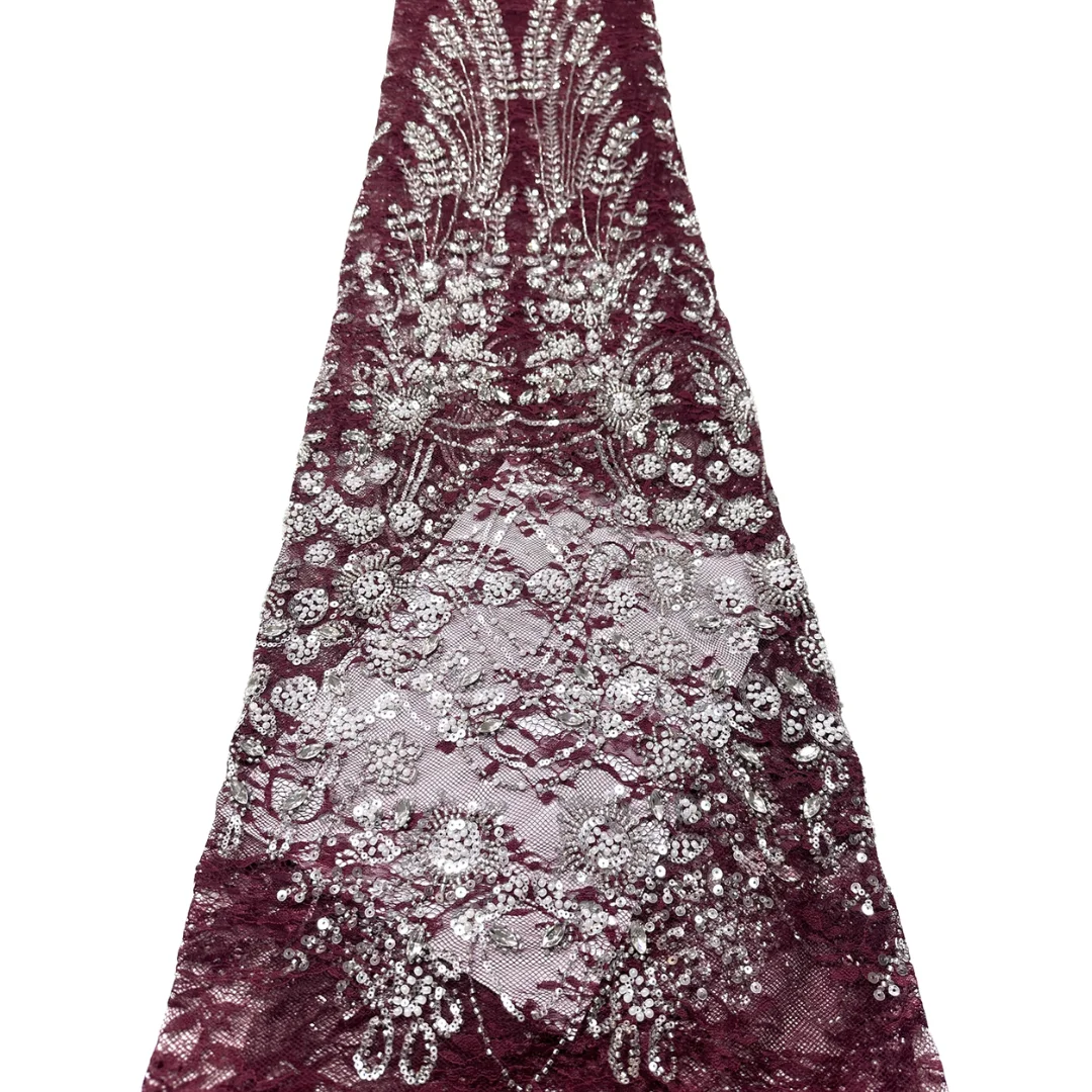 Luxury Handmade Beaded Nigerian French Sequined Floral Embroidered Tulle Lace Fabric Wedding Party Dress Sewing Fine Mesh