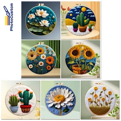 PhotoCustom Wool Felting Painting Kit With Embroidery Kit Flower Funny Diy Felt Needle Wool Painting 20X20cm Frame For Mom Gift