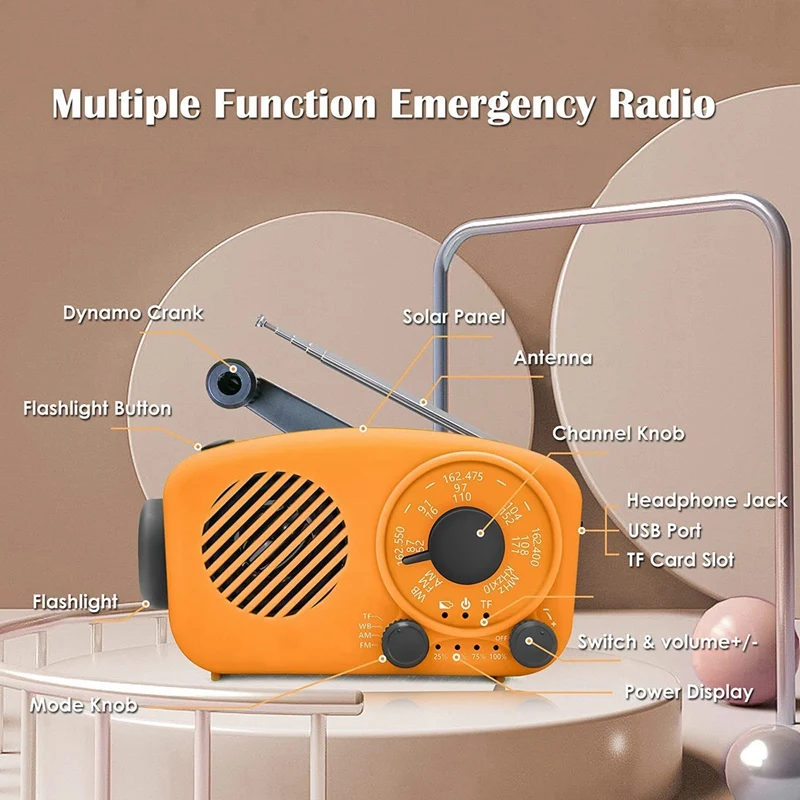 1 Piece Hand Crank Radio Solar Radio AM/FM Rechargeable Dynamo Radio For Outdoor Camping