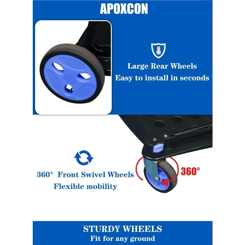 عربة تسوق قابلة للطي مع 2 صناديق، 360 ° عجلات دوارة عربة قابلة للطي شديدة التحمل #5