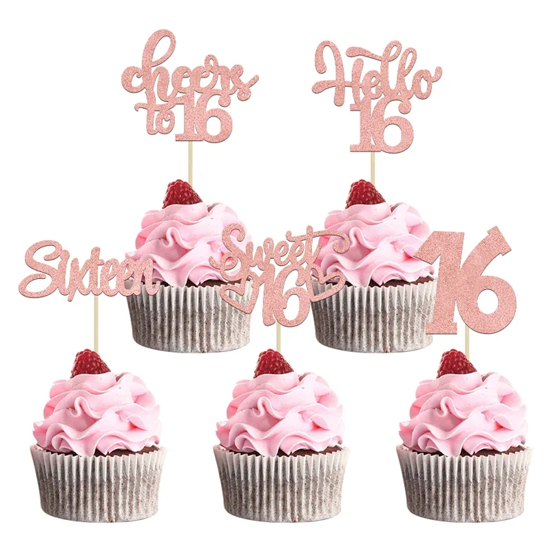 30Pcs 16 Years Old Glitter Birthday Cupcakes Decorated Cupcakes Selected 16 Cakes Decorated Cupcake Toppers Party Supplies