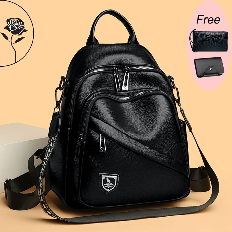 2024 Waterproof Leather Women Backpack Anti-theft Backpacks Shoulder Bags for Teenager Girls Large Capacity Travel School Bag