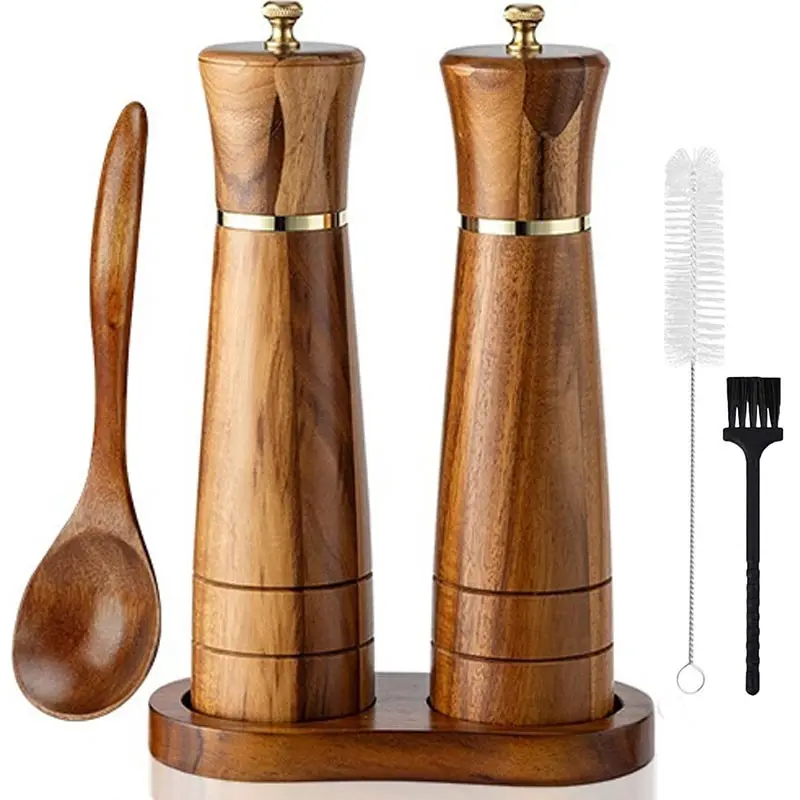 

Ручная мельница для перец акации, наборы мельниц для деревянной соли и перца (в комплекте запасную керамику и кисть), шейкеры для сольных специй