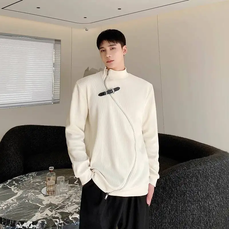 WTHT Fashion Men's Irregular Zipper High Street Coats Trendy 2025 Autumn Solid Color Stand Colar Loose Jackets Male 2A1944