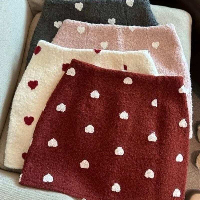 Kids Girl Velvet A-line Skirts 2026 New Arrival Children Casual Heart Shaped Printed Skirt Autumn Winter Thick Cloth Cute Skirts