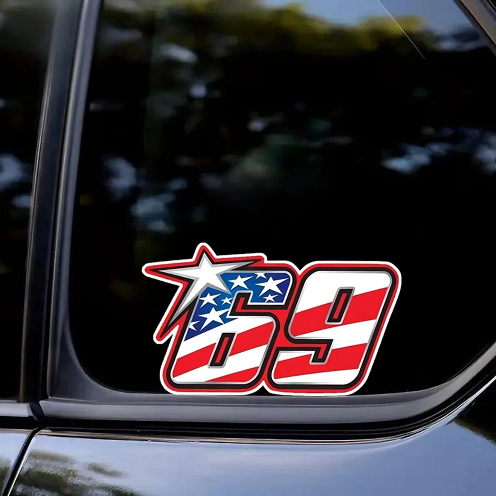 Pegatinas para ventana de parachoques de coche con bandera americana número 69 de carreras para camión, 15x8,5 cm, furgoneta, calcomanías impermeables y duraderas para coche