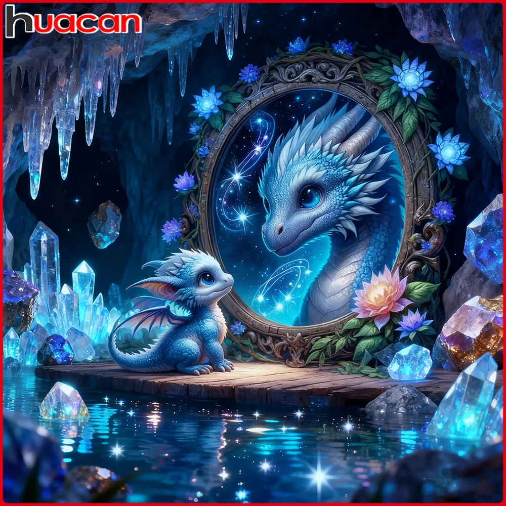 Huacan Volldiamantgemälde, Drachenblume, Diamantmosaik, Tier, neue Kollektion 2025, Wanddekoration