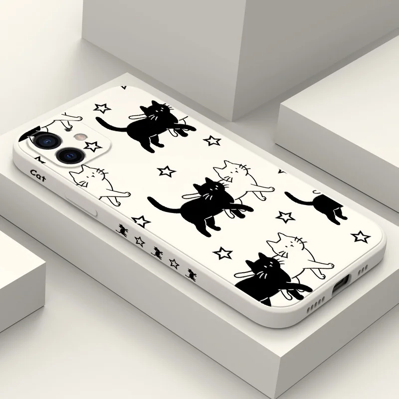 Star Cute Cat Phone Case For iPhone 12 11 X XR XS 8 7 SE2 Plus Pro Max Mini Silicone Cover