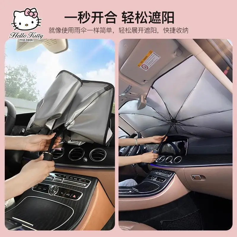 Sanrio Car Windshield Umbrella Insulated Umbrella Hello Kitty Cartoon Car Sun Protection Insulated Sunshade Accessories Gift