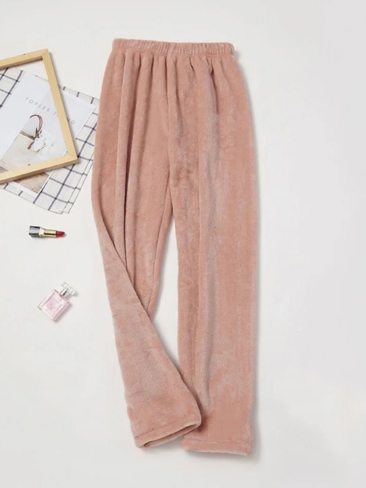 Fce 라인드 코랄 Fce 웜 팬츠 스트레이트 레그 홈웨어 여성 아우터웨어 스포츠웨어 편안한 신축성 높은 허리 긴 바지...