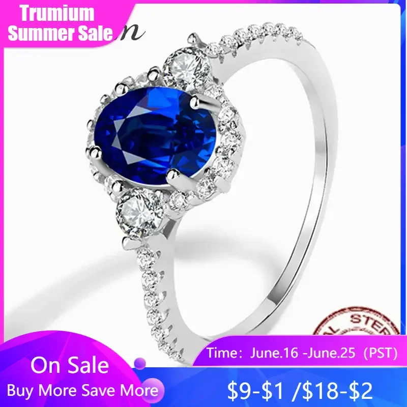 

Trumium Real 925 Sterling Silver Peacock Blue Aquamarine Oval Zircon Ring Party Engagement Rings Jewelry Gifts for Women