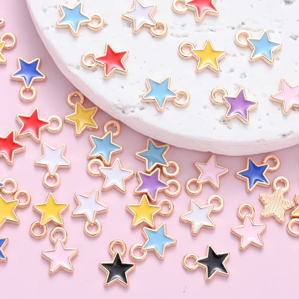10/50pcs Multicolor Alloy Enamel Star Charms for DIY Jewellery