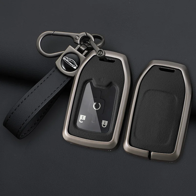 Zinc Alloy Leather Car Key Case Cover for Chevrolet Tahoe Silverado Suburban Tahoe GMC Sierra 1500 2500HD 3500HD Terrain Acadia