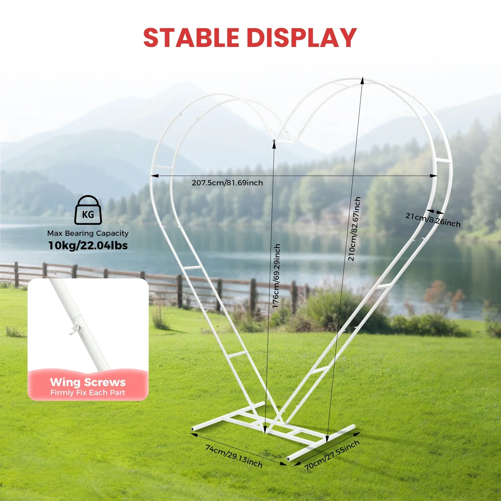 

6.7 * 6.7 ft White Metal Heart Shaped Wedding Arch Backdrop Stand Metal Wedding Arch Backdrop