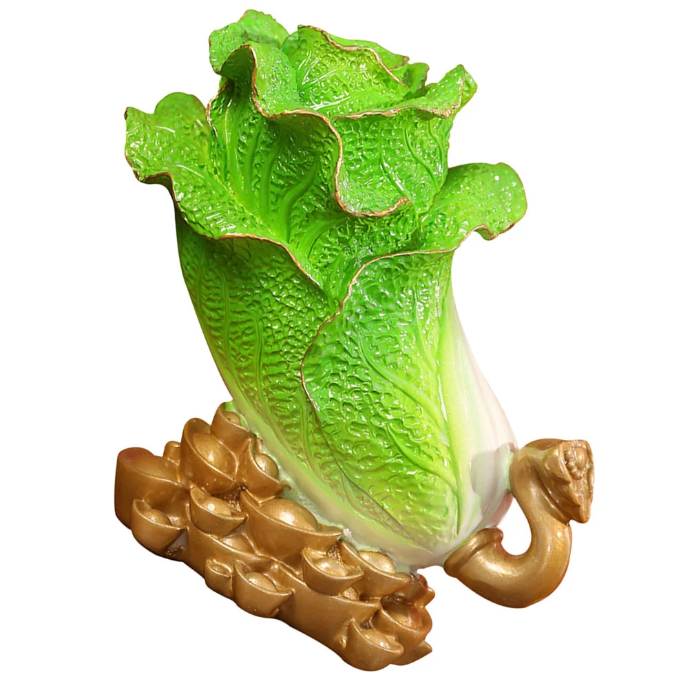 Ruyi Cabbage Ornaments Craft Scene Chinese Bok Choy Statue Style Wealth Decor Resin Figurine Office Adornment