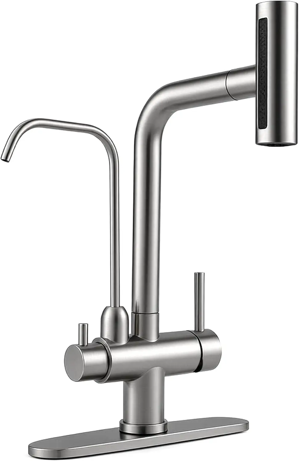 

Upgraded 2-Handle Kitchen Faucet with Pull-Down Sprayer and Water Filter, Brushed Nickel Finish