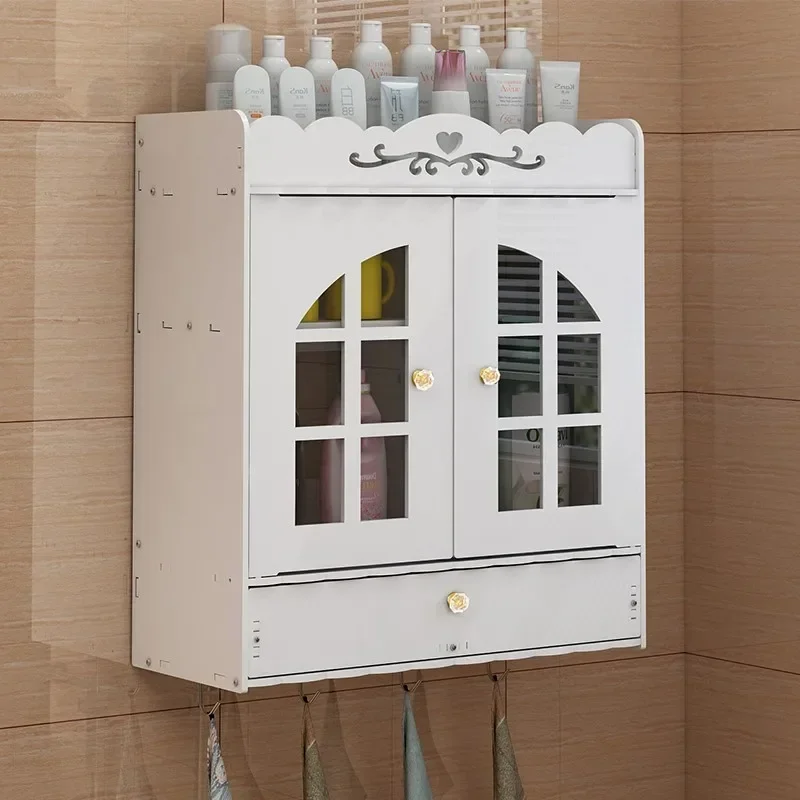 Wall-mounted Bathroom Cabinet Wood-Plastic Cupboard Shelf Cosmetic Storage Rack Toilet Furniture 38x18x43cm