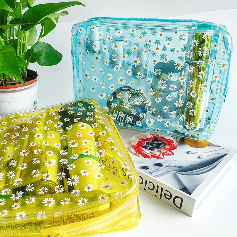 Bolsa de maquiagem portátil Daisy para mulheres, Saco de toalete impermeável transparente, Sacos Cosméticos Duráveis, Maquiagem clara Sacos